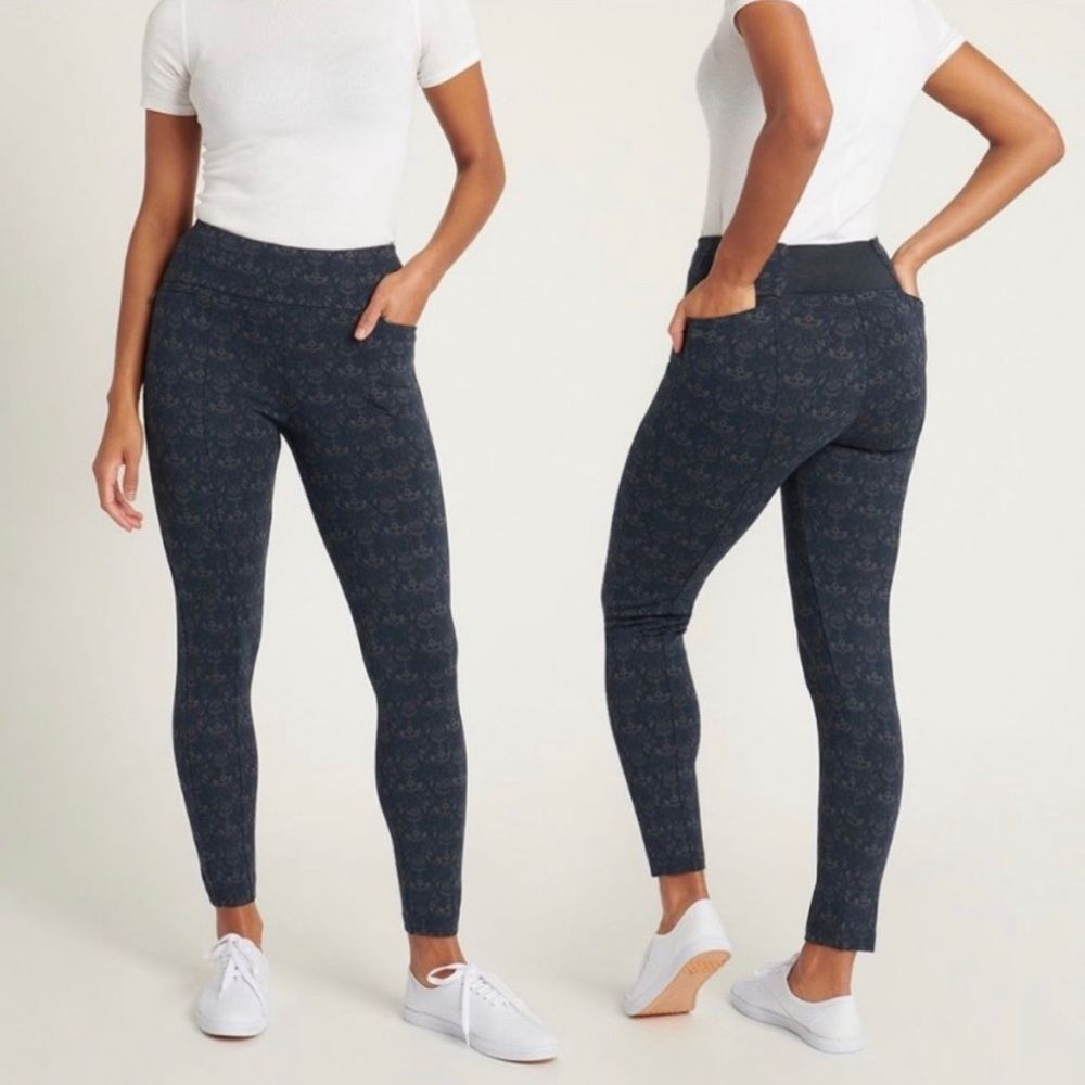 Betabrand Power Down Skinny Yoga Dress Pant Navy Damask Size SP Small Petite